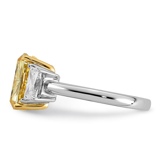 Emma Grace 14K Two-Tone 3 7/8 carat Certified Lab Grown Diamond VS+ Long Cushion Vivid Yellow & VS+ F+ Trapezoid Complete Ring