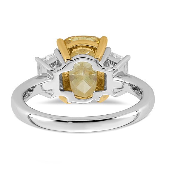 Emma Grace 14K Two-Tone 3 7/8 carat Certified Lab Grown Diamond VS+ Long Cushion Vivid Yellow & VS+ F+ Trapezoid Complete Ring