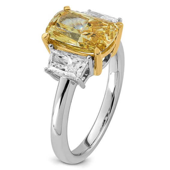 Emma Grace 14K Two-Tone 3 7/8 carat Certified Lab Grown Diamond VS+ Long Cushion Vivid Yellow & VS+ F+ Trapezoid Complete Ring