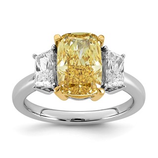 Emma Grace 14K Two-Tone 3 7/8 carat Certified Lab Grown Diamond VS+ Long Cushion Vivid Yellow & VS+ F+ Trapezoid Complete Ring