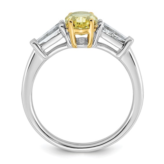 Emma Grace 14K Two-Tone 1 1/2 carat Certified Lab Grown Diamond VS+ Oval Vivid Yellow & VS+ F+ Baguette Complete Ring