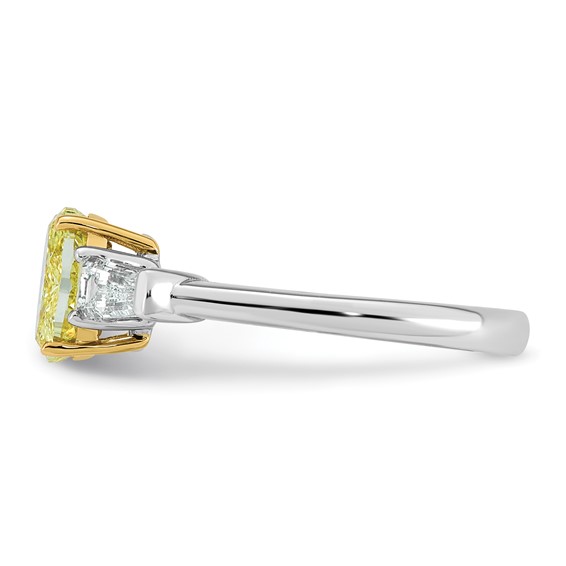 Emma Grace 14K Two-Tone 1 1/2 carat Certified Lab Grown Diamond VS+ Oval Vivid Yellow & VS+ F+ Baguette Complete Ring