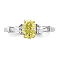 Emma Grace 14K Two-Tone 1.50 Carat Certified Lab Grown Diamond VS+ Oval Vivid Yellow & VS+ F+ Baguette Complete Ring view 4