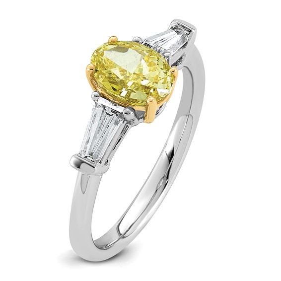 Emma Grace 14K Two-Tone 1 1/2 carat Certified Lab Grown Diamond VS+ Oval Vivid Yellow & VS+ F+ Baguette Complete Ring
