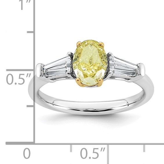 Emma Grace 14K Two-Tone 1 1/2 carat Certified Lab Grown Diamond VS+ Oval Vivid Yellow & VS+ F+ Baguette Complete Ring