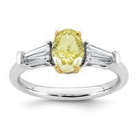 Emma Grace 14K Two-Tone 1.50 Carat Certified Lab Grown Diamond VS+ Oval Vivid Yellow & VS+ F+ Baguette Complete Ring view 1