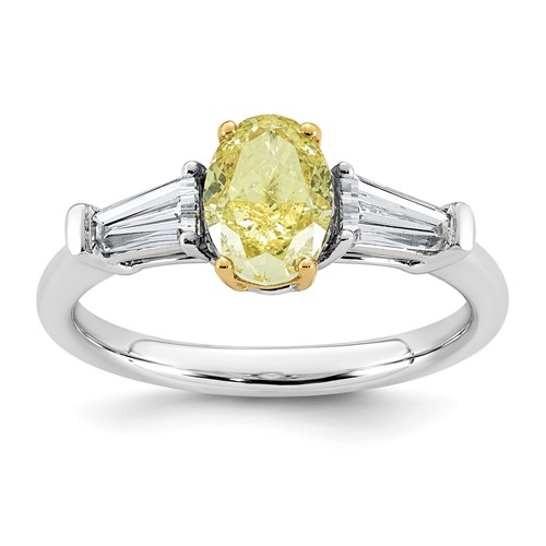 Emma Grace 14K Two-Tone 1.50 Carat Certified Lab Grown Diamond VS+ Oval Vivid Yellow & VS+ F+ Baguette Complete Ring