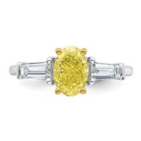 Emma Grace 14K Two-Tone 2.20 Carat Certified Lab Grown Diamond VS+ Oval Vivid Yellow & VS+ F+ Baguette Complete Ring view 4