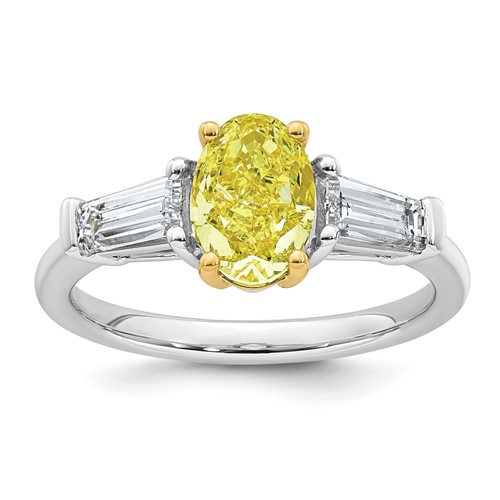 Emma Grace 14K Two-Tone 2.20 Carat Certified Lab Grown Diamond VS+ Oval Vivid Yellow & VS+ F+ Baguette Complete Ring