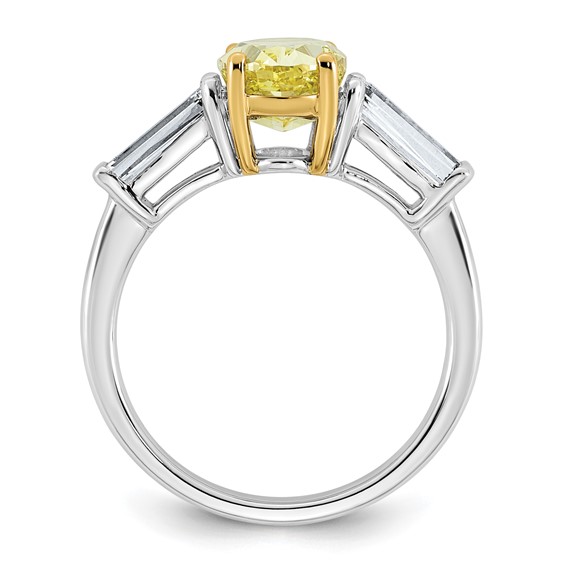 Emma Grace 14K Two-Tone 2 3/4 carat Certified Lab Grown Diamond VS+ Oval Vivid Yellow & VS+ F+ Baguette Complete Ring