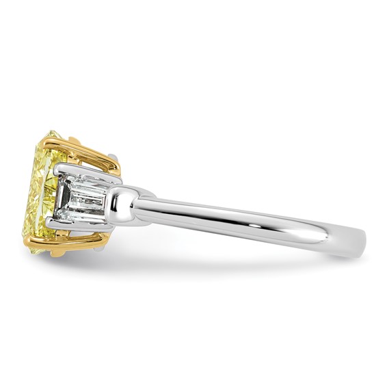 Emma Grace 14K Two-Tone 2 3/4 carat Certified Lab Grown Diamond VS+ Oval Vivid Yellow & VS+ F+ Baguette Complete Ring