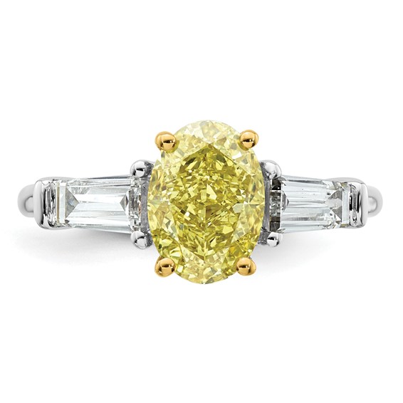 Emma Grace 14K Two-Tone 2 3/4 carat Certified Lab Grown Diamond VS+ Oval Vivid Yellow & VS+ F+ Baguette Complete Ring
