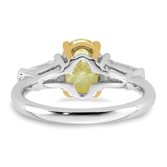 Emma Grace 14K Two-Tone 2 3/4 carat Certified Lab Grown Diamond VS+ Oval Vivid Yellow & VS+ F+ Baguette Complete Ring