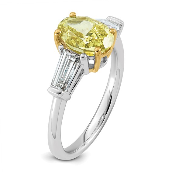 Emma Grace 14K Two-Tone 2 3/4 carat Certified Lab Grown Diamond VS+ Oval Vivid Yellow & VS+ F+ Baguette Complete Ring