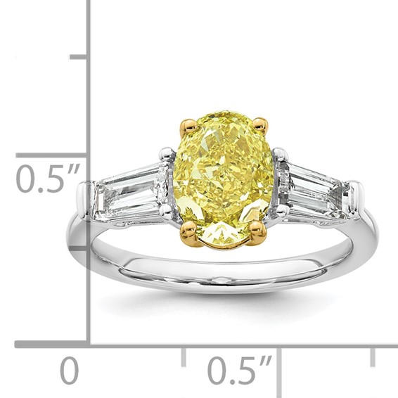 Emma Grace 14K Two-Tone 2 3/4 carat Certified Lab Grown Diamond VS+ Oval Vivid Yellow & VS+ F+ Baguette Complete Ring