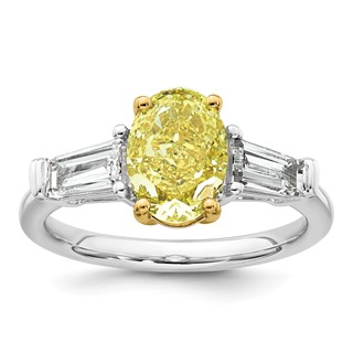 Emma Grace 14K Two-Tone 2 3/4 carat Certified Lab Grown Diamond VS+ Oval Vivid Yellow & VS+ F+ Baguette Complete Ring