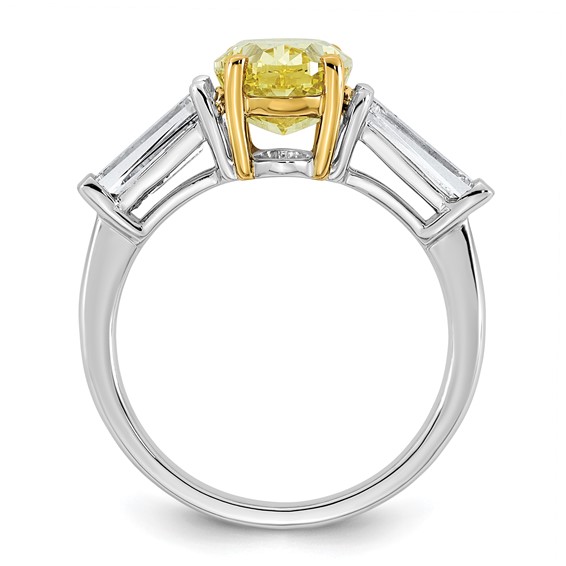 Emma Grace 14K Two-Tone 4 1/2 carat Certified Lab Grown Diamond VS+ Oval Vivid Yellow & VS+ F+ Baguette Complete Ring