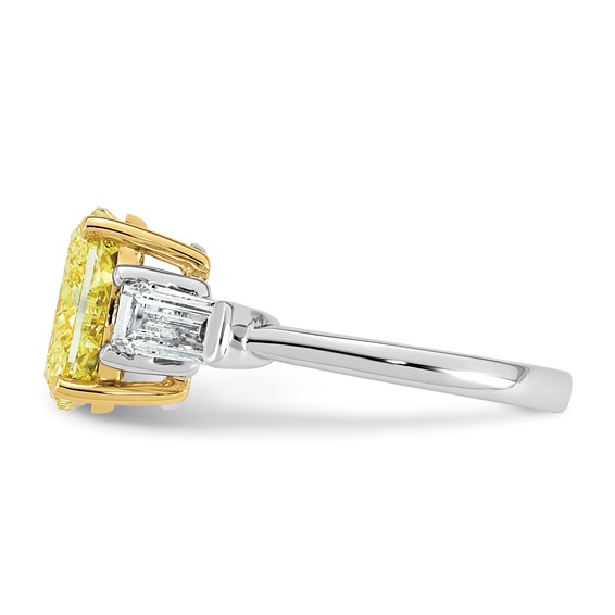 Emma Grace 14K Two-Tone 4 1/2 carat Certified Lab Grown Diamond VS+ Oval Vivid Yellow & VS+ F+ Baguette Complete Ring