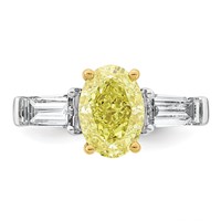 Emma Grace 14K Two-Tone 4.50 Carat Certified Lab Grown Diamond VS+ Oval Vivid Yellow & VS+ F+ Baguette Complete Ring view 4