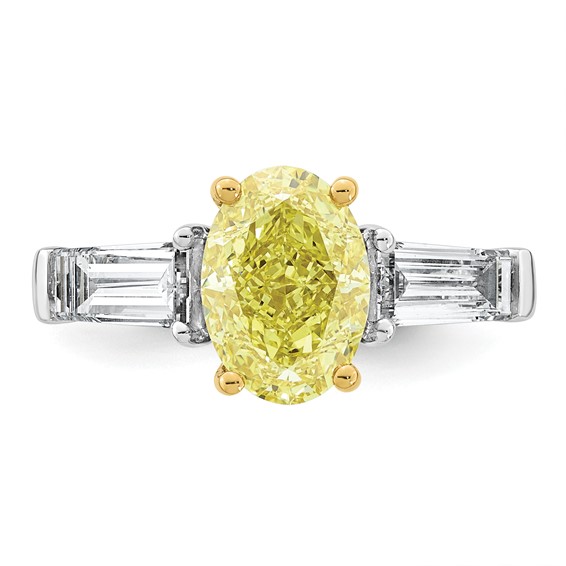 Emma Grace 14K Two-Tone 4 1/2 carat Certified Lab Grown Diamond VS+ Oval Vivid Yellow & VS+ F+ Baguette Complete Ring
