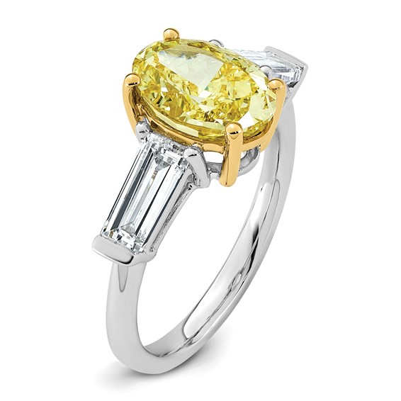 Emma Grace 14K Two-Tone 4 1/2 carat Certified Lab Grown Diamond VS+ Oval Vivid Yellow & VS+ F+ Baguette Complete Ring