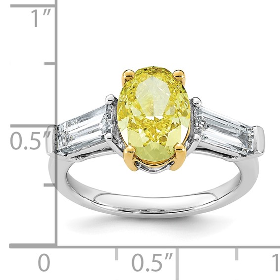 Emma Grace 14K Two-Tone 4 1/2 carat Certified Lab Grown Diamond VS+ Oval Vivid Yellow & VS+ F+ Baguette Complete Ring