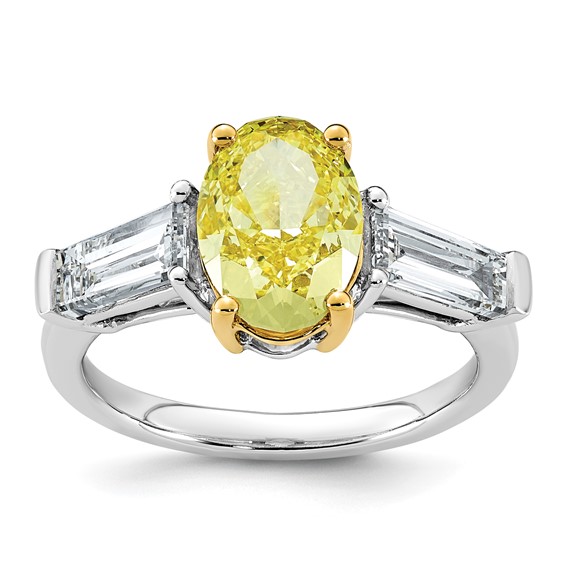 Emma Grace 14K Two-Tone 4 1/2 carat Certified Lab Grown Diamond VS+ Oval Vivid Yellow & VS+ F+ Baguette Complete Ring