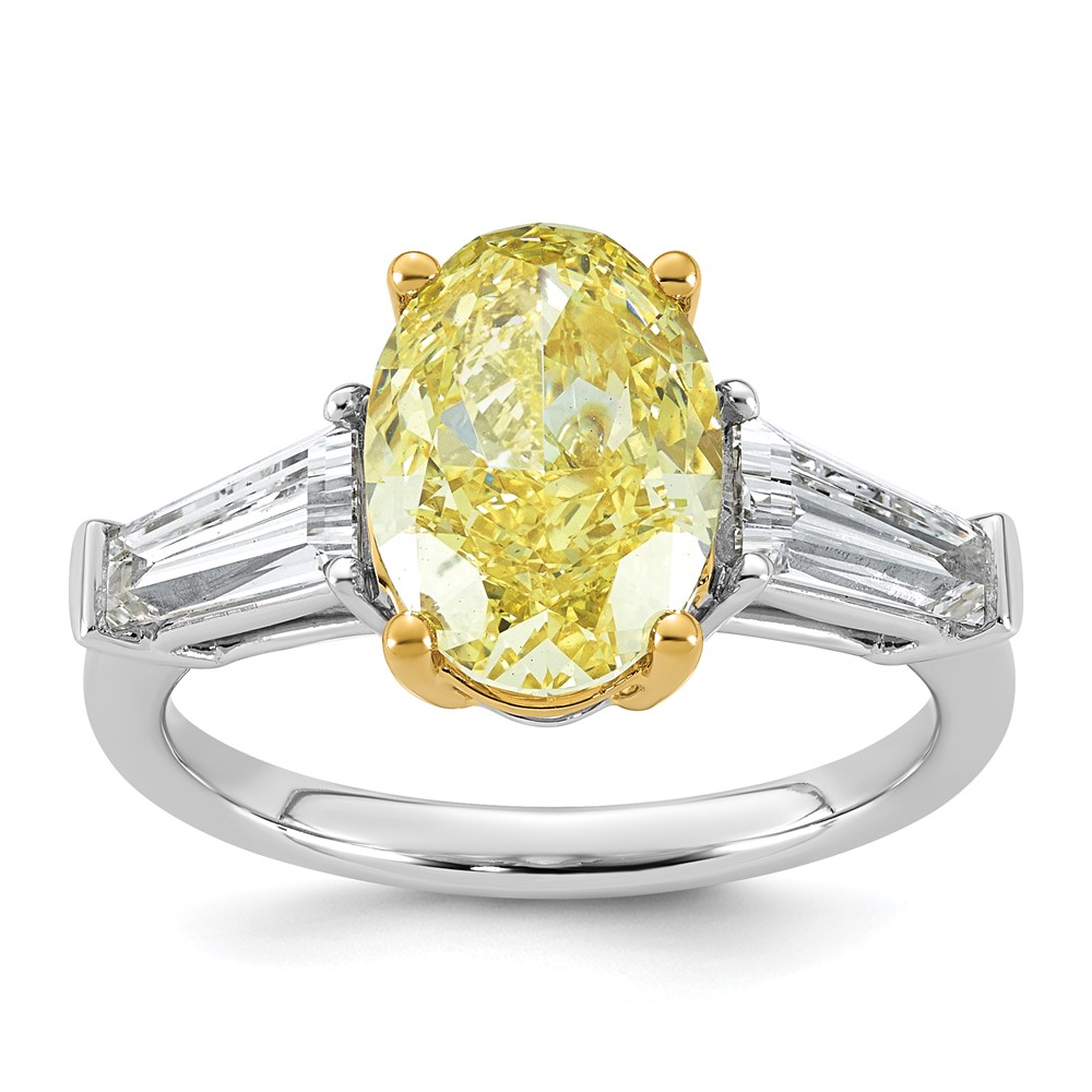 Emma Grace 14K Two-Tone 4.62 Carat Certified Lab Grown Diamond VS+ Oval Vivid Yellow & VS+ F+ Baguette Complete Ring