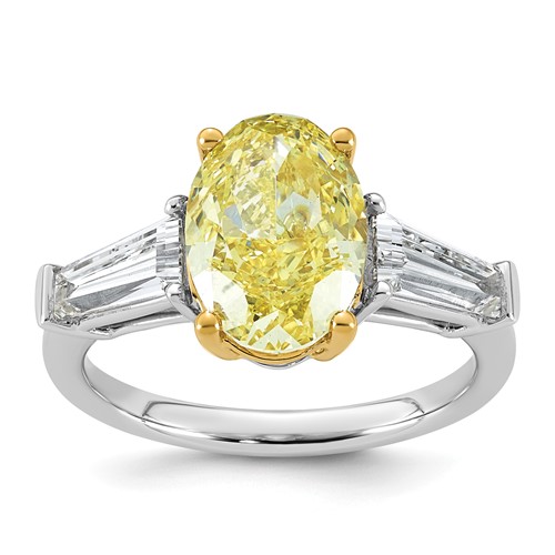 Emma Grace 14K Two-Tone 4.62 Carat Certified Lab Grown Diamond VS+ Oval Vivid Yellow & VS+ F+ Baguette Complete Ring