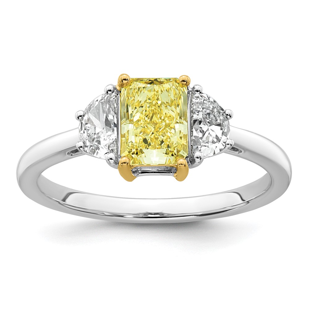 Emma Grace 14K Two-Tone 1.50 Carat Certified Lab Grown Diamond VS+ Radiant Vivid Yellow & VS+ F+ Half Moon Complete Ring