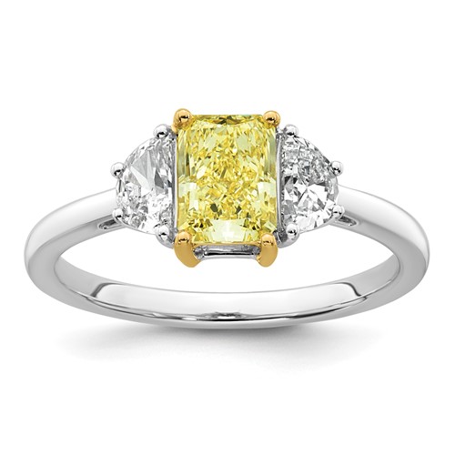 Emma Grace 14K Two-Tone 1.50 Carat Certified Lab Grown Diamond VS+ Radiant Vivid Yellow & VS+ F+ Half Moon Complete Ring