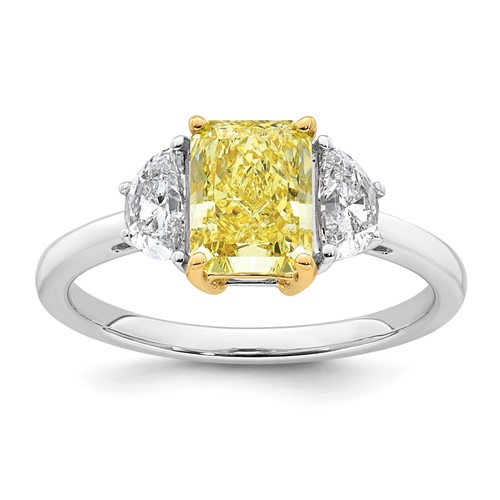 Emma Grace 14K Two-Tone 2 Carat Certified Lab Grown Diamond VS+ Radiant Vivid Yellow & VS+ F+ Half Moon Complete Ring