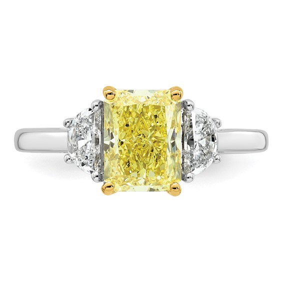 Emma Grace 14K Two-Tone 2 5/8 carat Certified Lab Grown Diamond VS+ Radiant Vivid Yellow & VS+ F+ Half Moon Complete Ring