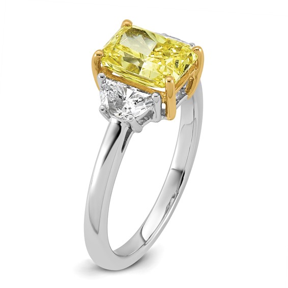 Emma Grace 14K Two-Tone 2 5/8 carat Certified Lab Grown Diamond VS+ Radiant Vivid Yellow & VS+ F+ Half Moon Complete Ring