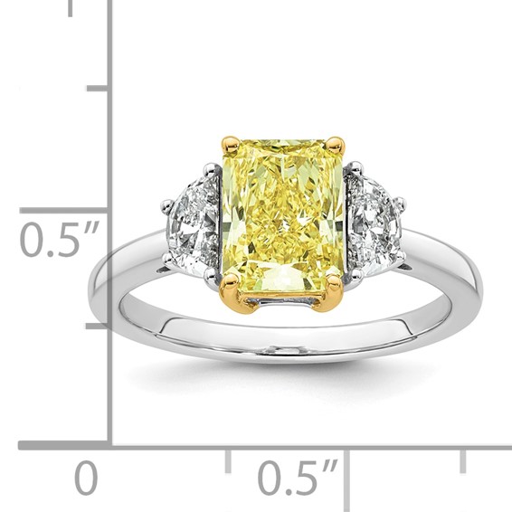 Emma Grace 14K Two-Tone 2 5/8 carat Certified Lab Grown Diamond VS+ Radiant Vivid Yellow & VS+ F+ Half Moon Complete Ring