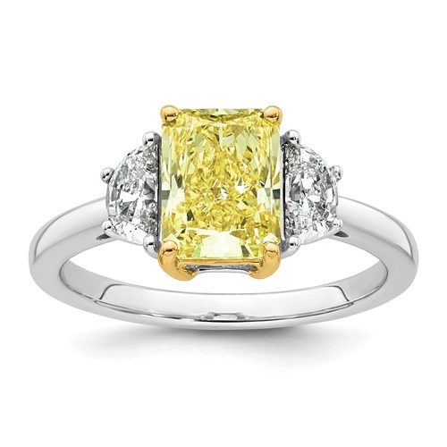 Emma Grace 14K Two-Tone 2.75 Carat Certified Lab Grown Diamond VS+ Radiant Vivid Yellow & VS+ F+ Half Moon Complete Ring
