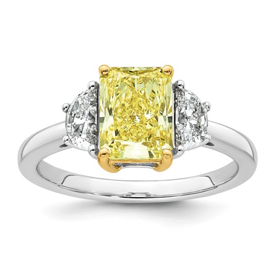 Emma Grace 14K Two-Tone 2 5/8 carat Certified Lab Grown Diamond VS+ Radiant Vivid Yellow & VS+ F+ Half Moon Complete Ring