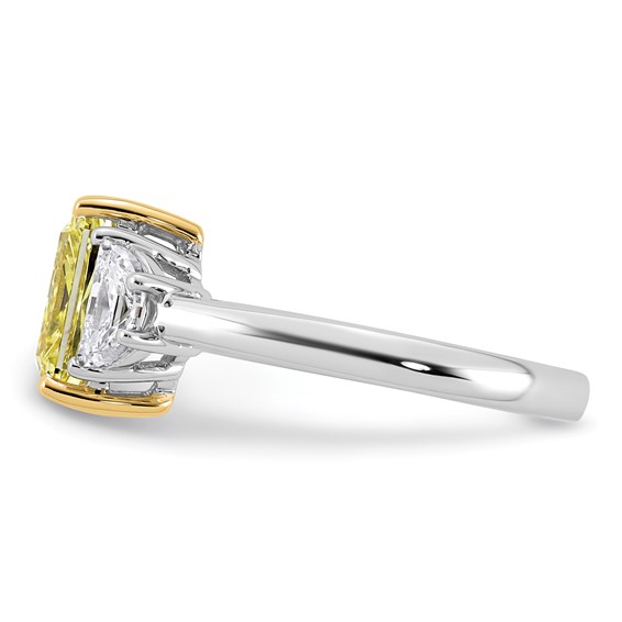 Emma Grace 14K Two-Tone 3 1/4 carat Certified Lab Grown Diamond VS+ Radiant Vivid Yellow & VS+ F+ Half Moon Complete Ring