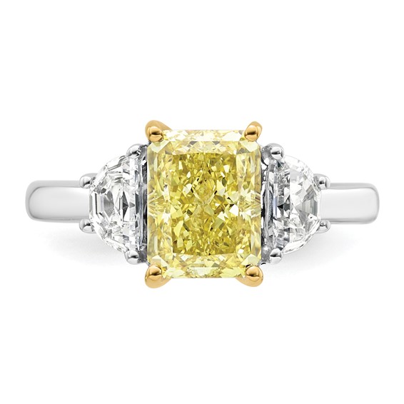 Emma Grace 14K Two-Tone 3 1/4 carat Certified Lab Grown Diamond VS+ Radiant Vivid Yellow & VS+ F+ Half Moon Complete Ring
