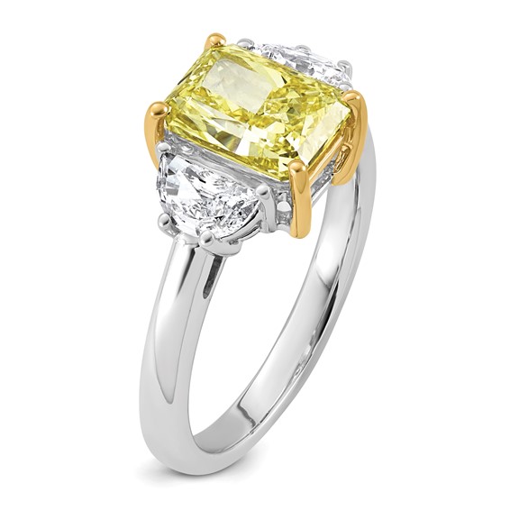 Emma Grace 14K Two-Tone 3 1/4 carat Certified Lab Grown Diamond VS+ Radiant Vivid Yellow & VS+ F+ Half Moon Complete Ring