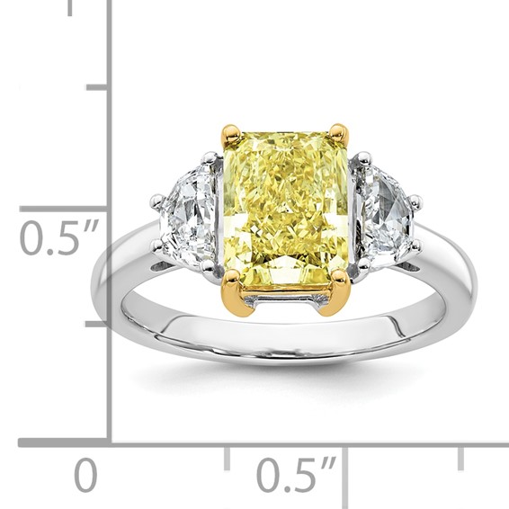 Emma Grace 14K Two-Tone 3 1/4 carat Certified Lab Grown Diamond VS+ Radiant Vivid Yellow & VS+ F+ Half Moon Complete Ring