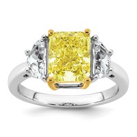 Emma Grace 14K Two-Tone 4 Carat Certified Lab Grown Diamond VS+ Radiant Vivid Yellow & VS+ F+ Half Moon Complete Ring view 1