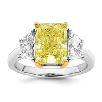 Emma Grace 14K Two-Tone 4.50 Carat Certified Lab Grown Diamond VS+ Radiant Vivid Yellow & VS+ F+ Half Moon Complete Ring view 1