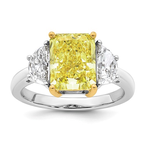 Emma Grace 14K Two-Tone 4.50 Carat Certified Lab Grown Diamond VS+ Radiant Vivid Yellow & VS+ F+ Half Moon Complete Ring