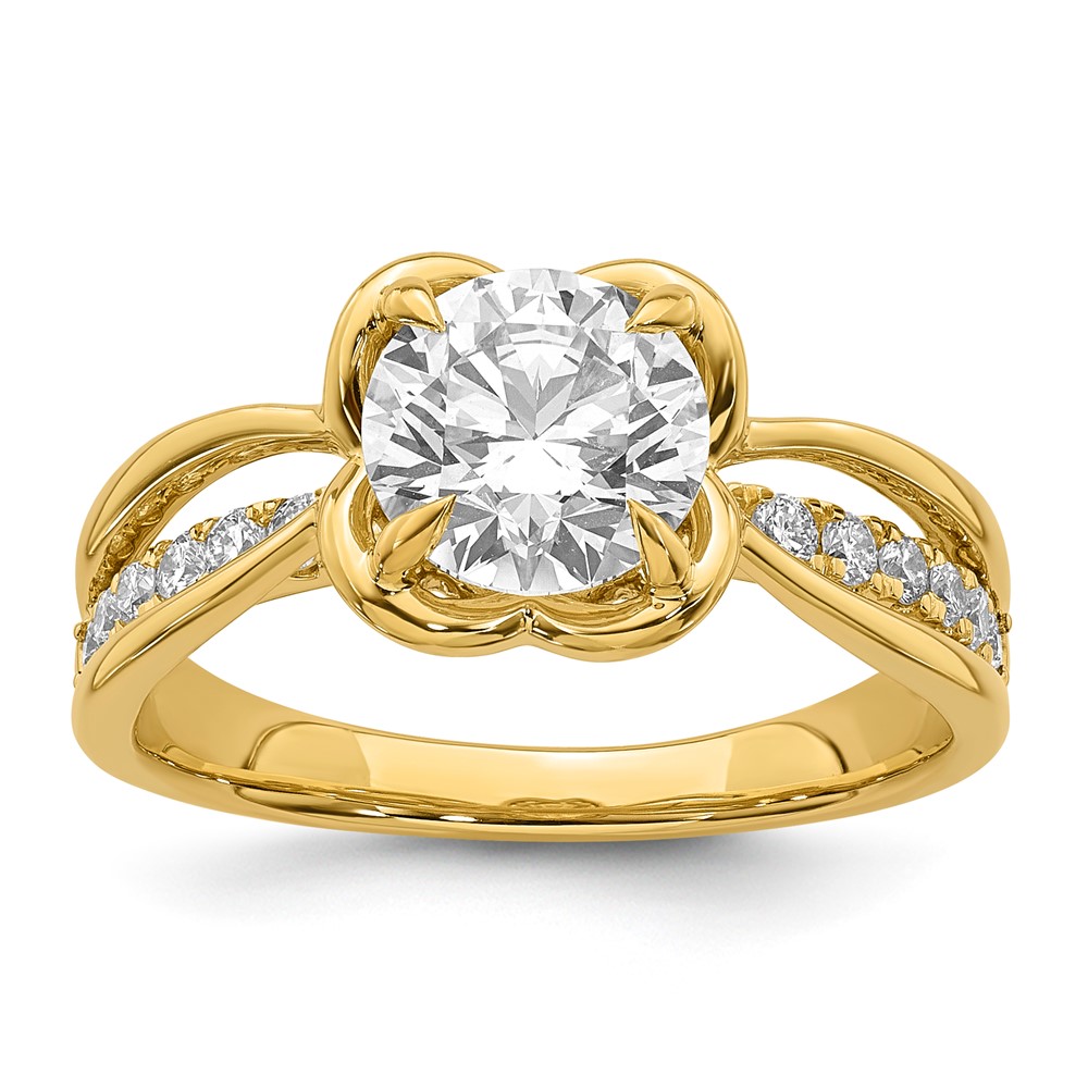 14K Yellow Gold Certified Round Center Lab Grown Diamond VS+ F+ Ring
