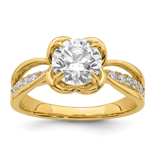 14K Yellow Gold Certified Round Center Lab Grown Diamond VS+ F+ Ring