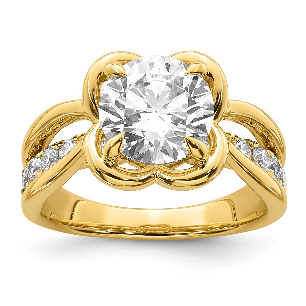 14K Yellow Gold Certified Round Center Lab Grown Diamond VS+ F+ Ring