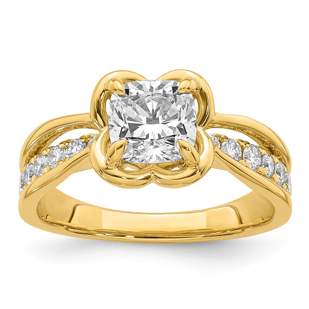 14K Yellow Gold Certified Cushion Center Lab Grown Diamond VS+ F+ Ring