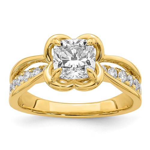 14K Yellow Gold Certified Cushion Center Lab Grown Diamond VS+ F+ Ring