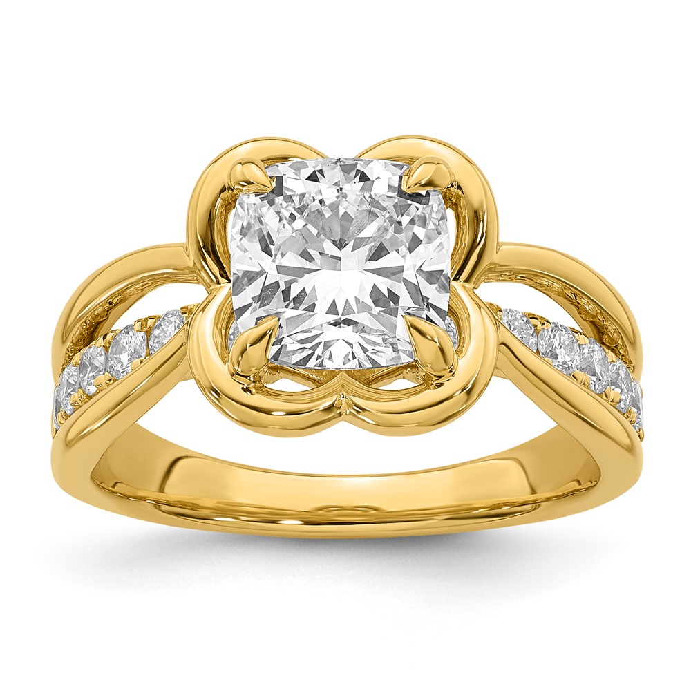 14K Yellow Gold Certified Cushion Center Lab Grown Diamond VS+ F+ Ring